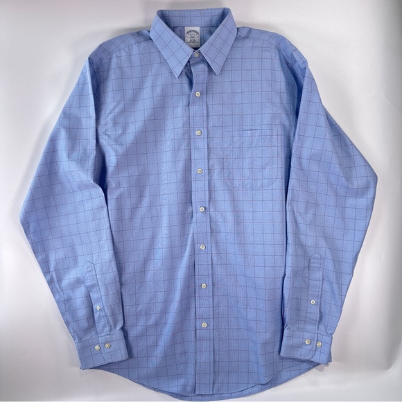 Brooks Brothers Men’s Blue Windowpane Dress Shirt Slim Fit 16 5 7 - Picture 2 of 8